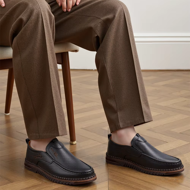 Men's Slip-On Genuine Leather Loafers: Breathable Cloud Cushion Sole