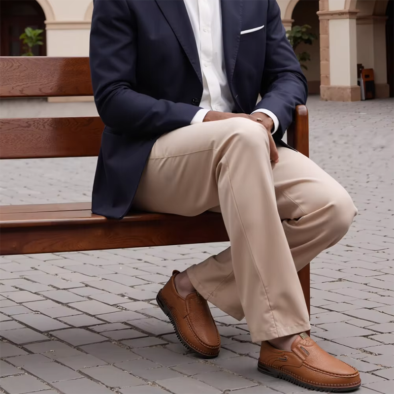 Men's Slip-On Genuine Leather Loafers: Breathable Cloud Cushion Sole
