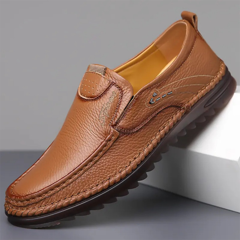 Men's Slip-On Genuine Leather Loafers: Breathable Cloud Cushion Sole
