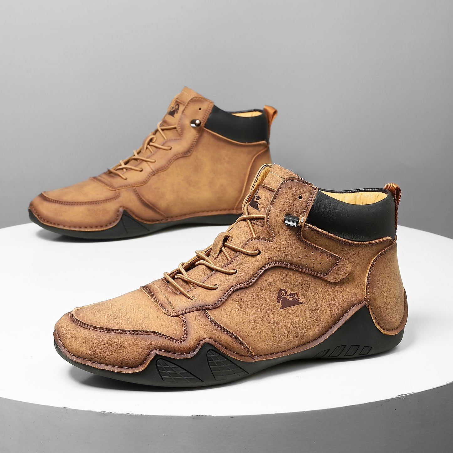 Men’s Mid-Top Leather Boots Slip-On Lightweight