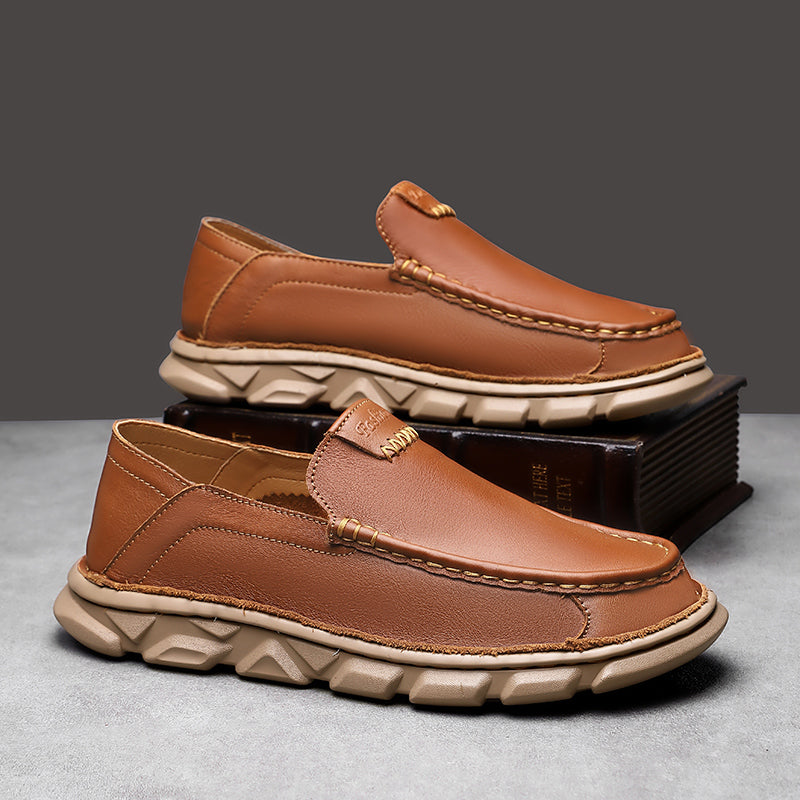 Handcrafted Leather Slip-On Loafers - Versatile Comfort-Focused Shoes