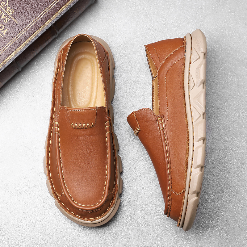 Handcrafted Leather Slip-On Loafers - Versatile Comfort-Focused Shoes