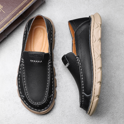 Handcrafted Leather Slip-On Loafers - Versatile Comfort-Focused Shoes
