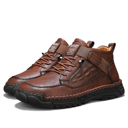 Mens Casual Leather Shoes Ankle Chukka Boots Slip On Lightweight Walking Driving Shoes