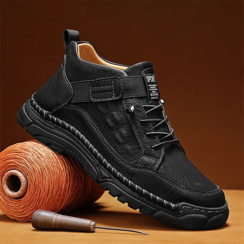 Mens Casual Leather Shoes Ankle Chukka Boots Slip On Lightweight Walking Driving Shoes