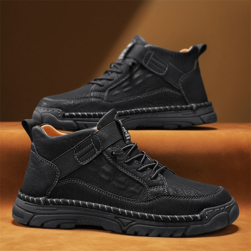 Mens Casual Leather Shoes Ankle Chukka Boots Slip On Lightweight Walking Driving Shoes