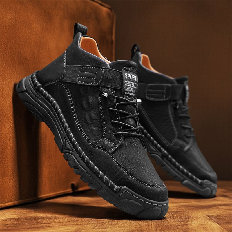 Mens Casual Leather Shoes Ankle Chukka Boots Slip On Lightweight Walking Driving Shoes