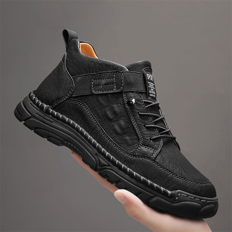 Mens Casual Leather Shoes Ankle Chukka Boots Slip On Lightweight Walking Driving Shoes