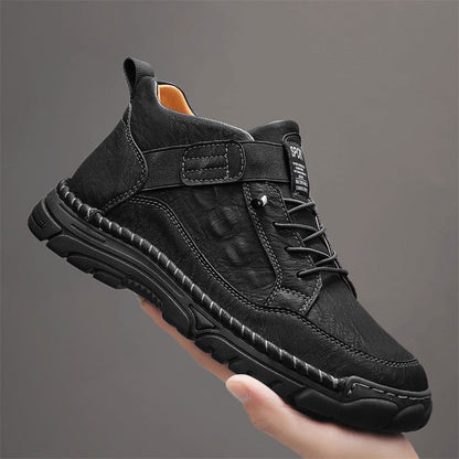 Mens Casual Leather Shoes Ankle Chukka Boots Slip On Lightweight Walking Driving Shoes