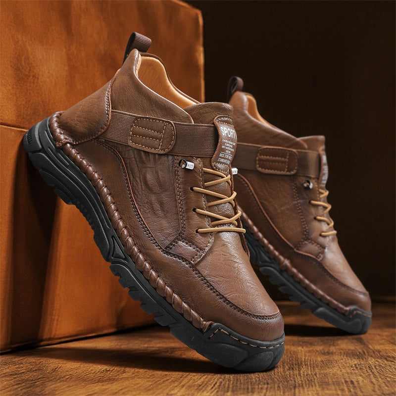 Mens Casual Leather Shoes Ankle Chukka Boots Slip On Lightweight Walking Driving Shoes