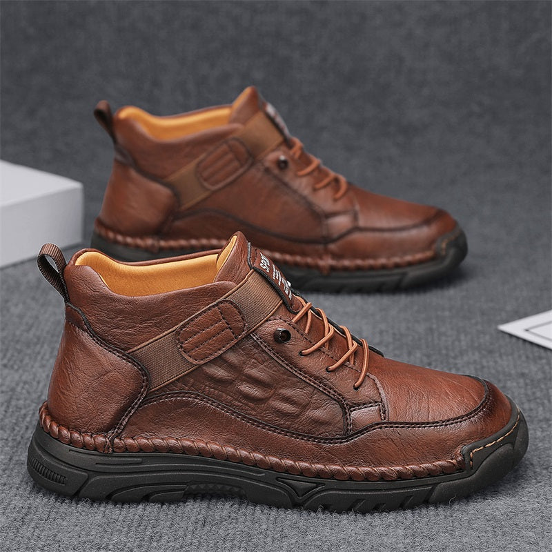 Mens Casual Leather Shoes Ankle Chukka Boots Slip On Lightweight Walking Driving Shoes
