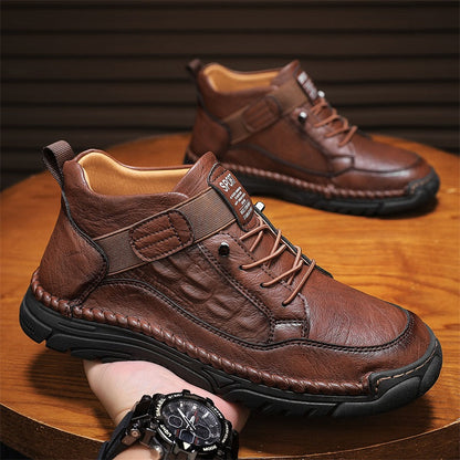 Mens Casual Leather Shoes Ankle Chukka Boots Slip On Lightweight Walking Driving Shoes