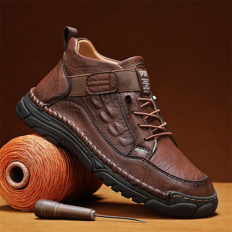 Mens Casual Leather Shoes Ankle Chukka Boots Slip On Lightweight Walking Driving Shoes