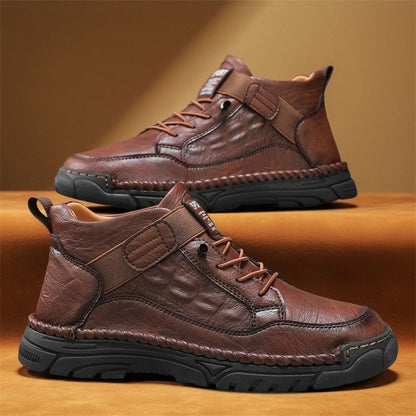 Mens Casual Leather Shoes Ankle Chukka Boots Slip On Lightweight Walking Driving Shoes