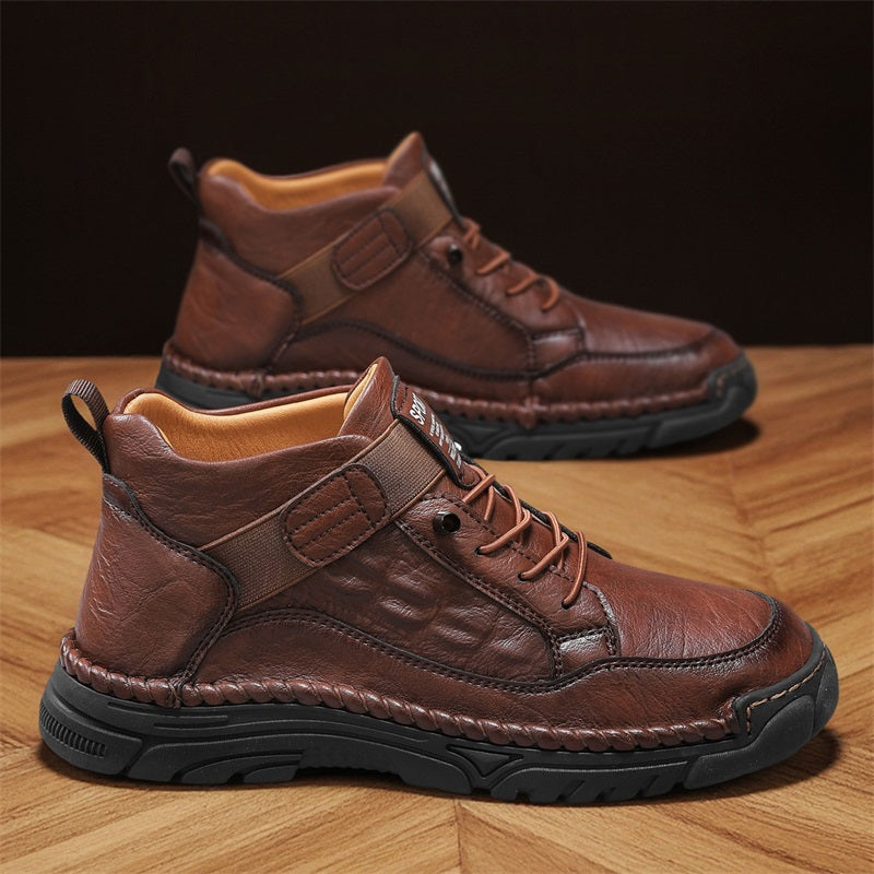 Mens Casual Leather Shoes Ankle Chukka Boots Slip On Lightweight Walking Driving Shoes