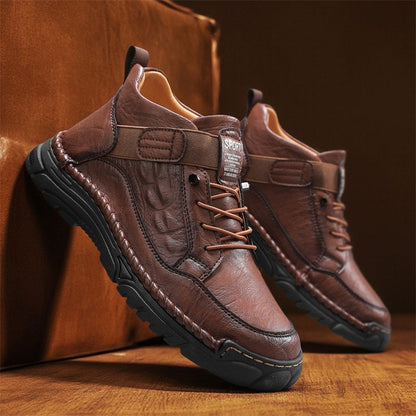 Mens Casual Leather Shoes Ankle Chukka Boots Slip On Lightweight Walking Driving Shoes