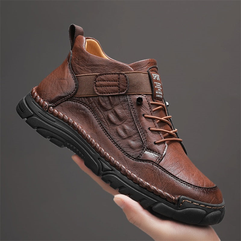 Mens Casual Leather Shoes Ankle Chukka Boots Slip On Lightweight Walking Driving Shoes