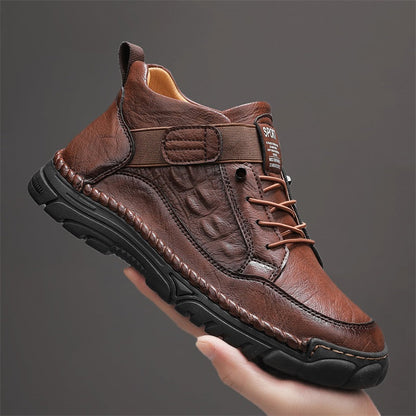 Mens Casual Leather Shoes Ankle Chukka Boots Slip On Lightweight Walking Driving Shoes