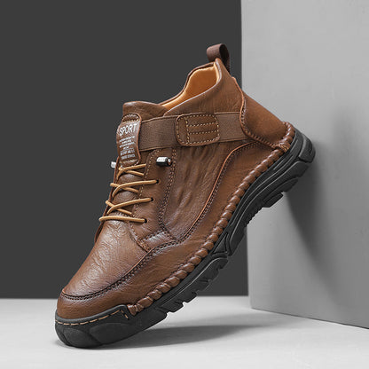 Mens Casual Leather Shoes Ankle Chukka Boots Slip On Lightweight Walking Driving Shoes