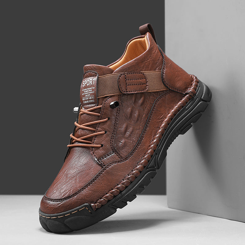 Mens Casual Leather Shoes Ankle Chukka Boots Slip On Lightweight Walking Driving Shoes