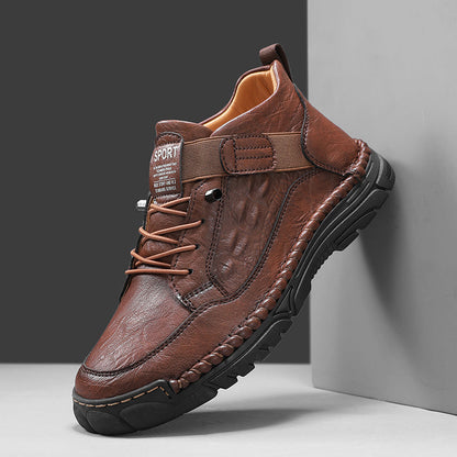 Mens Casual Leather Shoes Ankle Chukka Boots Slip On Lightweight Walking Driving Shoes