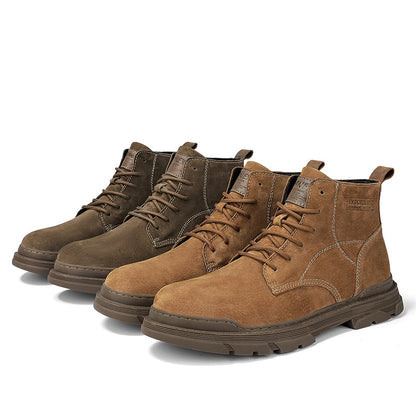 Mens Hand Stitching Leather Ankle Boots Casual Non Slip Arch Support Hiking Walking Driving Chukka Boots