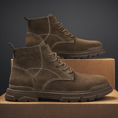 Mens Hand Stitching Leather Ankle Boots Casual Non Slip Arch Support Hiking Walking Driving Chukka Boots