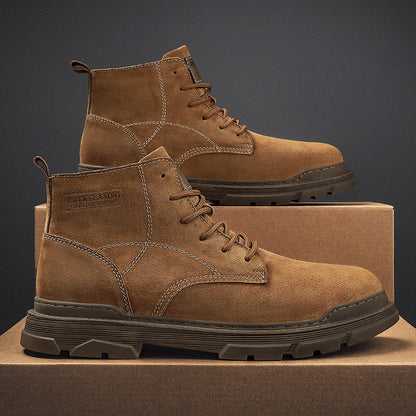 Mens Hand Stitching Leather Ankle Boots Casual Non Slip Arch Support Hiking Walking Driving Chukka Boots