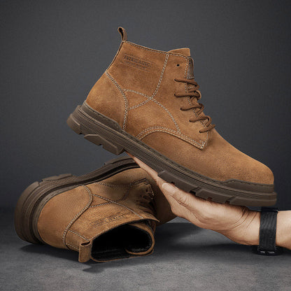 Mens Hand Stitching Leather Ankle Boots Casual Non Slip Arch Support Hiking Walking Driving Chukka Boots