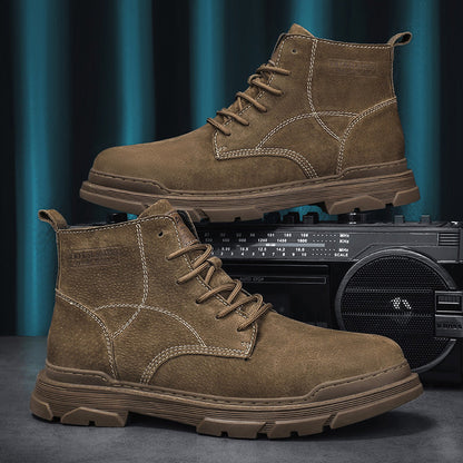 Mens Hand Stitching Leather Ankle Boots Casual Non Slip Arch Support Hiking Walking Driving Chukka Boots