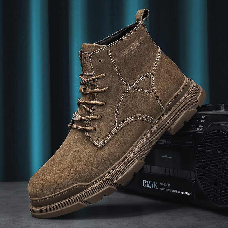 Mens Hand Stitching Leather Ankle Boots Casual Non Slip Arch Support Hiking Walking Driving Chukka Boots