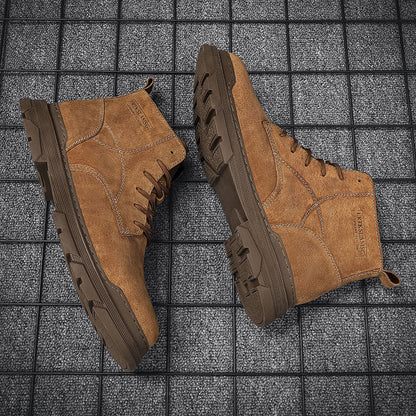 Mens Hand Stitching Leather Ankle Boots Casual Non Slip Arch Support Hiking Walking Driving Chukka Boots