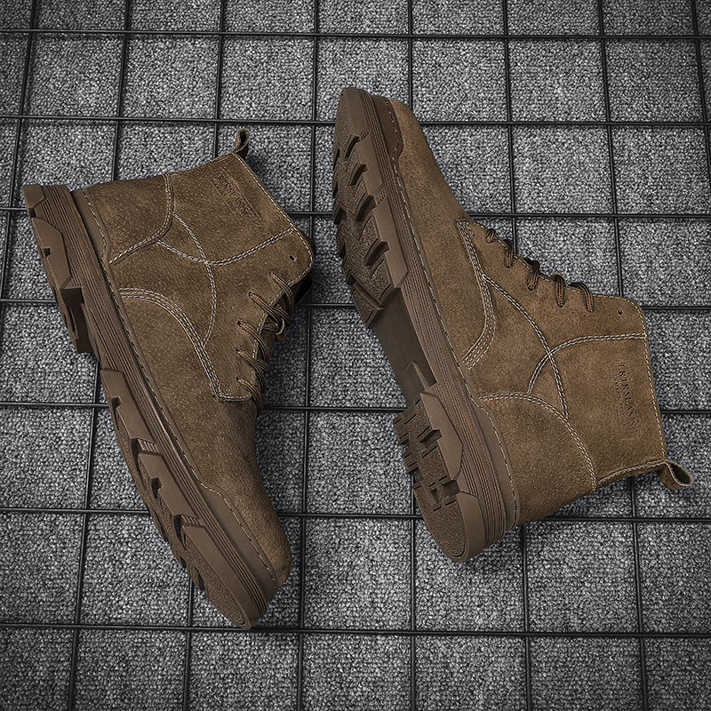 Mens Hand Stitching Leather Ankle Boots Casual Non Slip Arch Support Hiking Walking Driving Chukka Boots