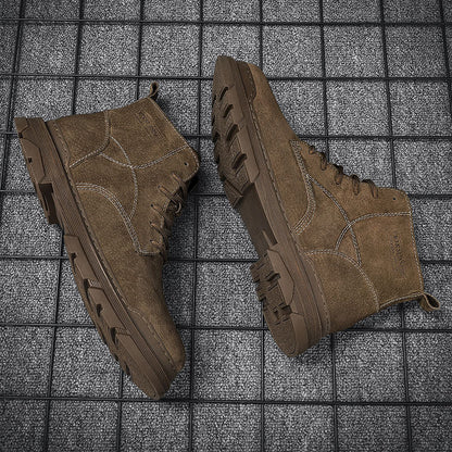 Mens Hand Stitching Leather Ankle Boots Casual Non Slip Arch Support Hiking Walking Driving Chukka Boots