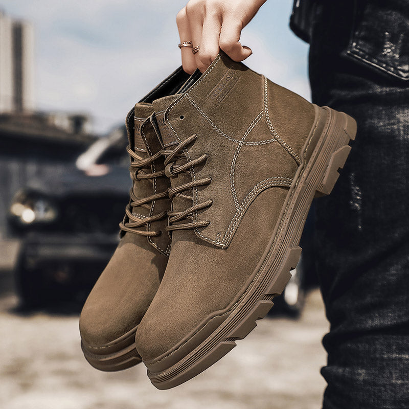 Mens Hand Stitching Leather Ankle Boots Casual Non Slip Arch Support Hiking Walking Driving Chukka Boots