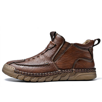 Men’s Retro Leather Zip Boots Wide Toe, Arch Support, Pressure Relief, Waterproof