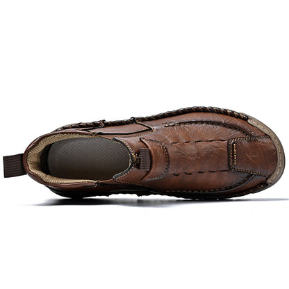 Men’s Retro Leather Zip Boots Wide Toe, Arch Support, Pressure Relief, Waterproof