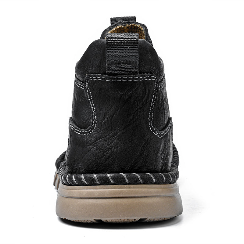 Men’s Retro Leather Zip Boots Wide Toe, Arch Support, Pressure Relief, Waterproof