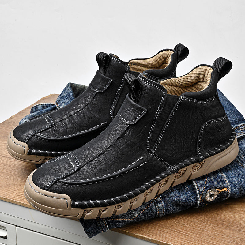 Men’s Retro Leather Zip Boots Wide Toe, Arch Support, Pressure Relief, Waterproof