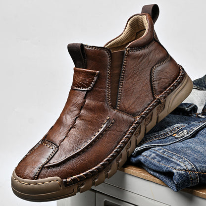 Men’s Retro Leather Zip Boots Wide Toe, Arch Support, Pressure Relief, Waterproof