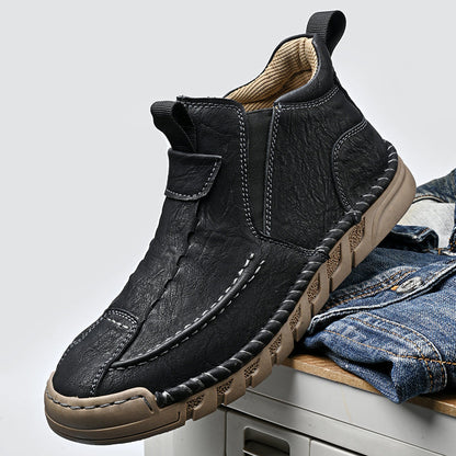 Men’s Retro Leather Zip Boots Wide Toe, Arch Support, Pressure Relief, Waterproof