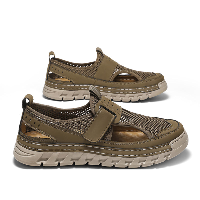 Men's Mesh Fisherman Sandals – Hook & Loop, Non-Slip for Wading & Fishing